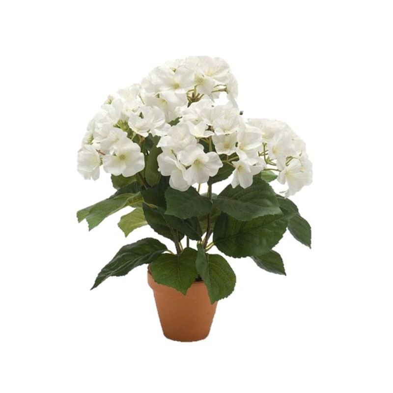 Foto van Kunstplant hortensia wit in ronde terracotta pot 40 cm - kunstplanten