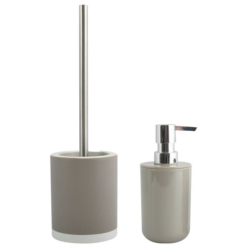 Foto van Msv toiletborstel in houder 38 cm/zeeppompje set moods - polyresin/kunststof - beige - badkameraccessoireset