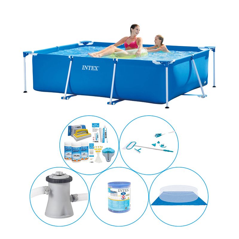 Foto van Intex frame pool rechthoekig 220x150x60 cm - 6-delig - zwembad met accessoires