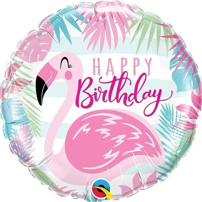 Foto van Folie ballon happy birthday flamingo 45 cm - ballonnen