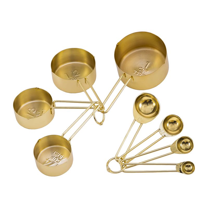Foto van Krumble maatcups en lepels - set van 8 - rvs - goud