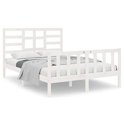 Foto van The living store bedframe grenenhout - 195.5 x 141 x 104 cm - wit - multiplex lattenbodem