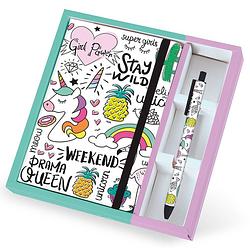 Foto van I-total notitieboek met pen unicorn a5 wit/groen/roze 2-delig