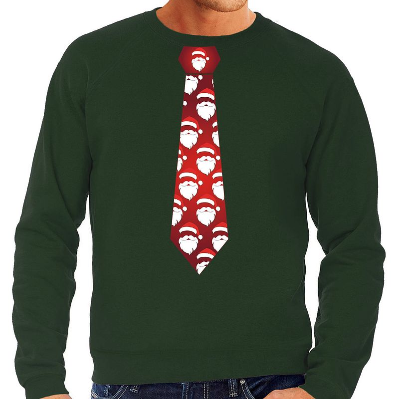 Foto van Stropdas kersttrui/kerst sweater kerstmannen groen voor heren s - kerst truien