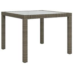 Foto van Vidaxl tuintafel 90x90x75 cm gehard glas en poly rattan grijs