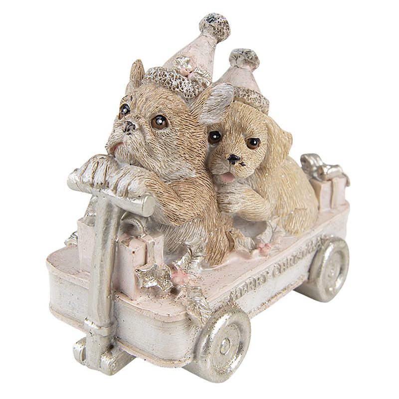 Foto van Clayre & eef beeld honden 9 cm beige kunststof decoratief figuur beeld decoratie beige decoratief figuur beeld