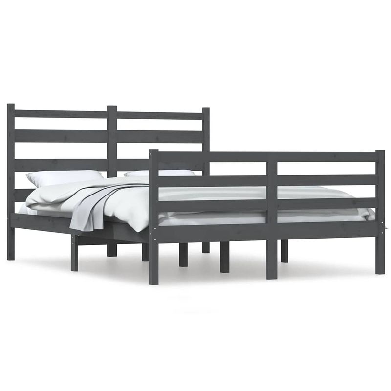 Foto van The living store bedframe massief grenenhout grijs 140x200 cm - bed