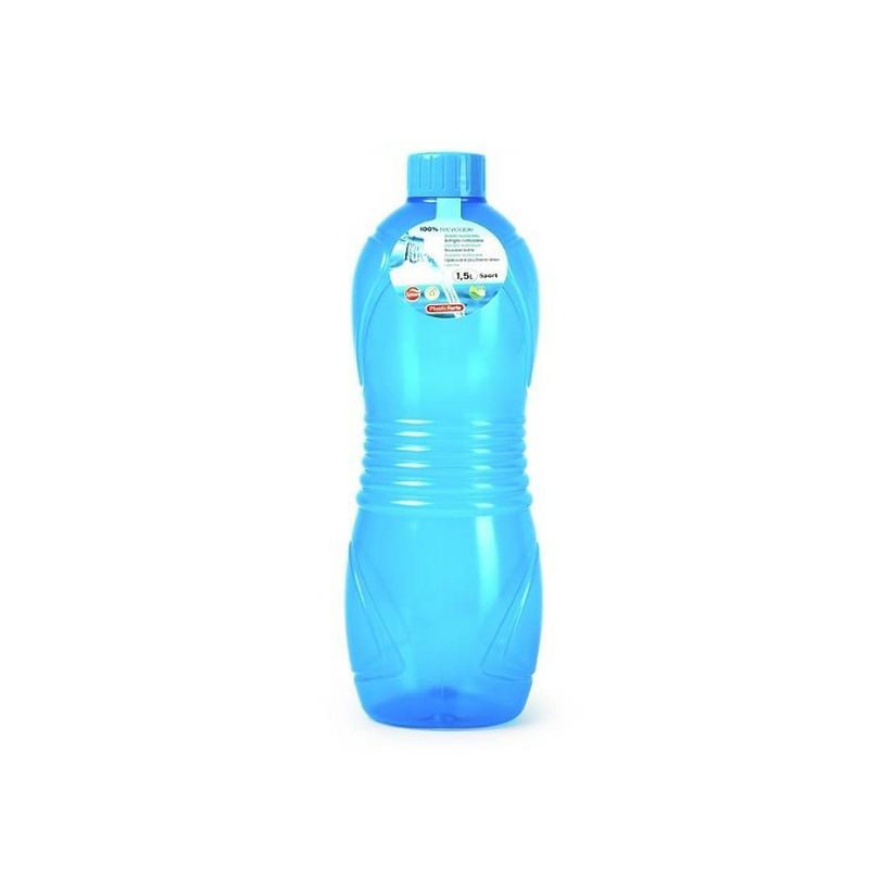 Foto van Plasticforte drinkfles/waterfles/bidon - 1000 ml - transparant/blauw - kunststof - drinkflessen