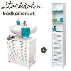 Foto van Badkamerset - wastafel onderkast - wastafelmeubel - kolomkast - badkamerkast - complete set - wit