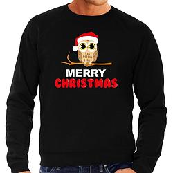 Foto van Leuke dieren kersttrui christmas uil kerst sweater zwart voor heren m - kerst truien