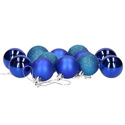 Foto van 12x stuks kerstballen blauw mix van mat/glans/glitter kunststof 4 cm - kerstbal