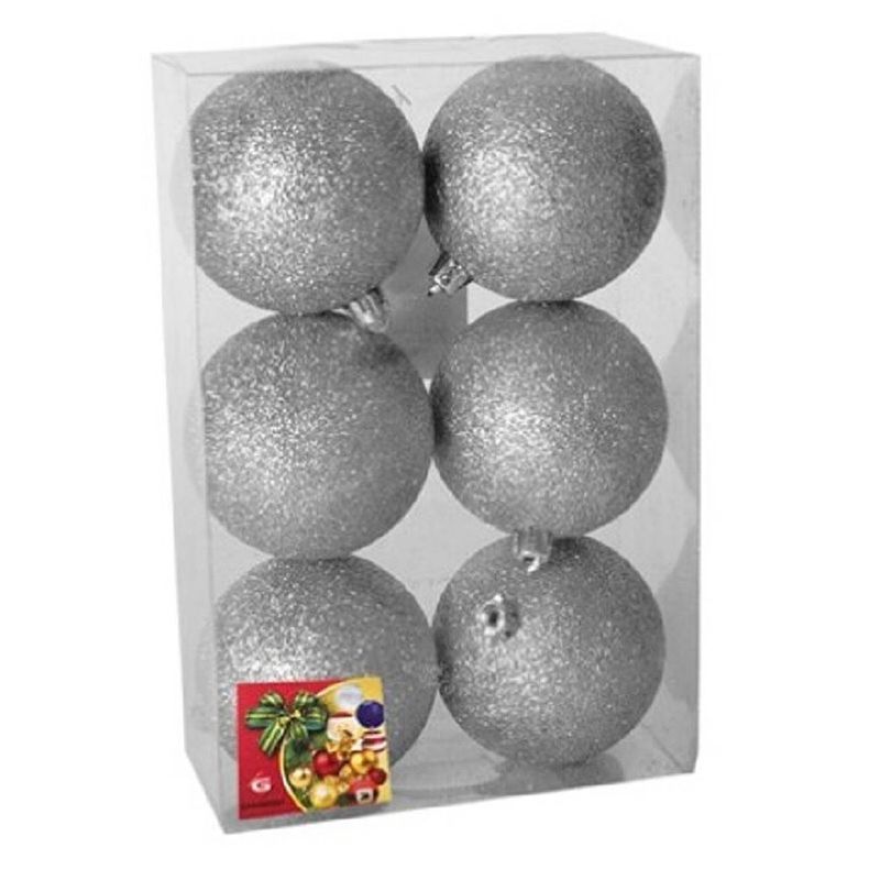 Foto van 6x stuks kerstballen zilver glitters kunststof 4 cm - kerstbal