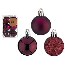 Foto van Krist+ kleine kerstballen - 12x stuks - wijn/bordeaux rood - kunststof -4 cm - kerstbal