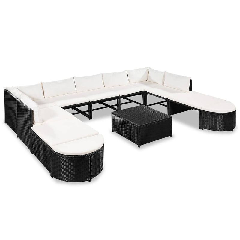 Foto van Vidaxl 12-delige loungeset met kussens poly rattan zwart