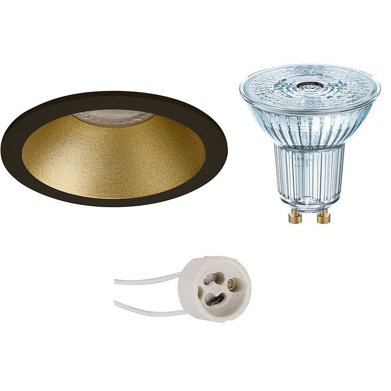 Foto van Led spot set - osram parathom par16 940 36d - pragmi pollon pro - gu10 fitting - dimbaar - inbouw rond - mat zwart/goud