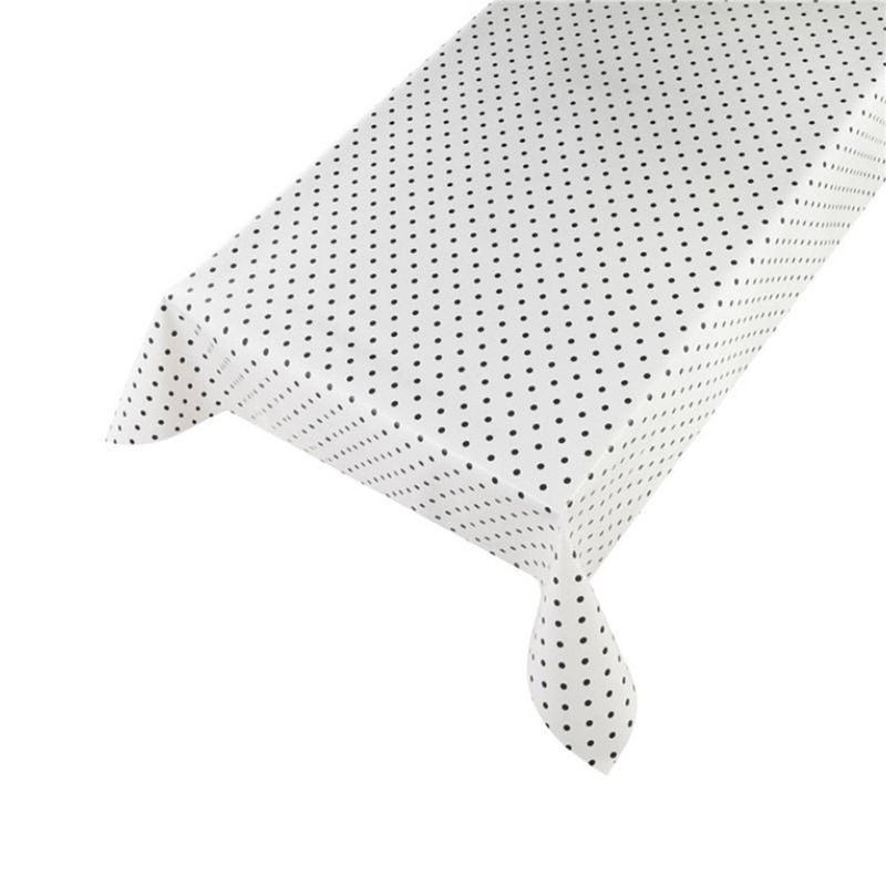 Foto van Tafelzeil/tafelkleed wit met zwarte stippen 140 x 175 cm - tafelzeilen