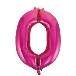 Foto van Cijfer nul 0 folie ballon roze van 86 cm - ballonnen