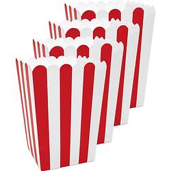 Foto van Partydeco popcorn/snoep bakjes - 12x - rood gestreept - 7 x 7 x 12 cm - wegwerpbakjes