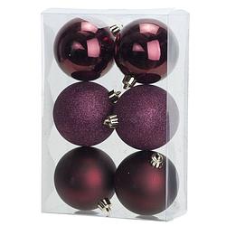 Foto van 6x stuks kunststof kerstballen aubergine roze 8 cm mat/glans/glitter - kerstbal