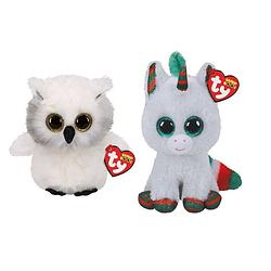 Foto van Ty - knuffel - beanie boo's - ausitin owl & christmas unicorn