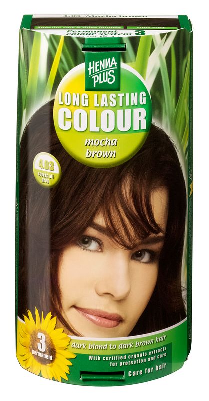 Foto van Hennaplus 4.03 mocha brown long lasting colours 100ml