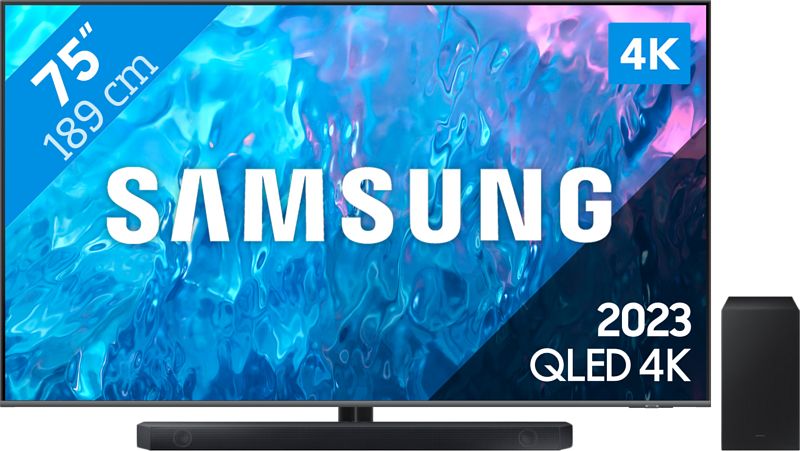 Foto van Samsung qled 75q74c (2023) + soundbar