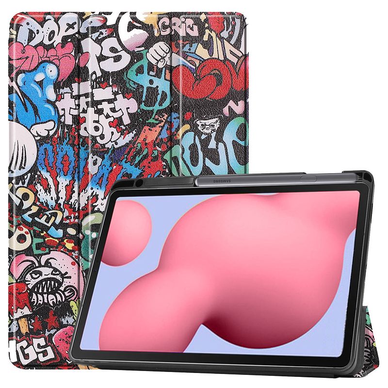 Foto van Basey samsung galaxy tab s6 lite hoesje kunstleer hoes case cover - graffity