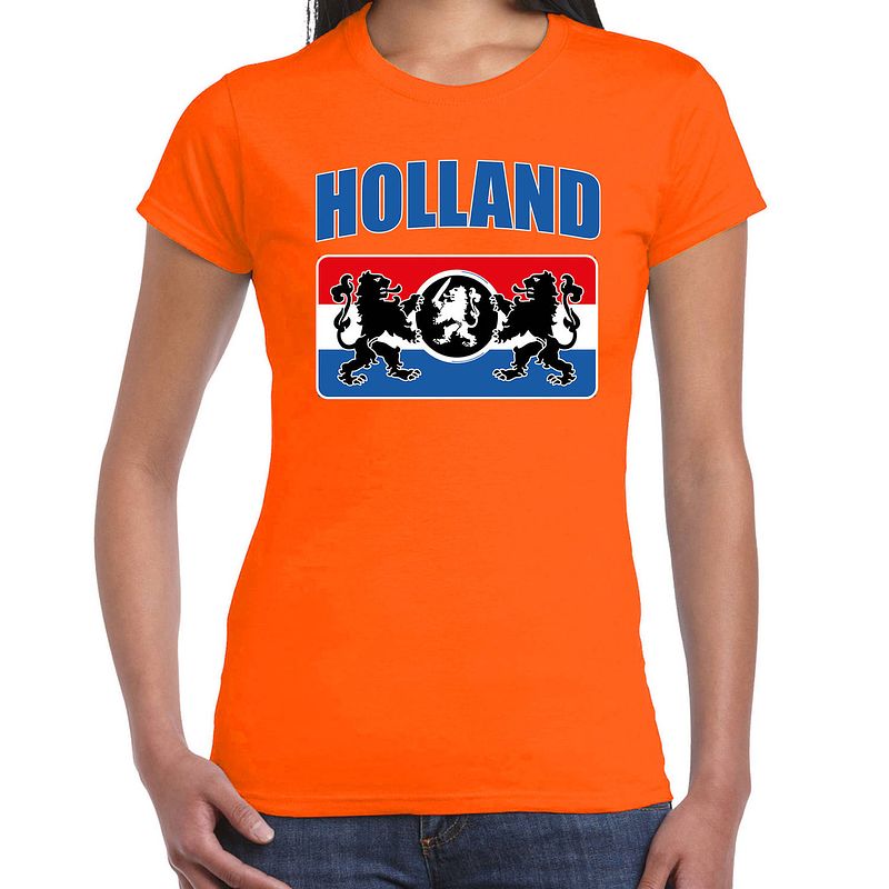 Foto van Oranje fan shirt / kleding holland met een nederlands wapen ek/ wk voor dames xs - feestshirts