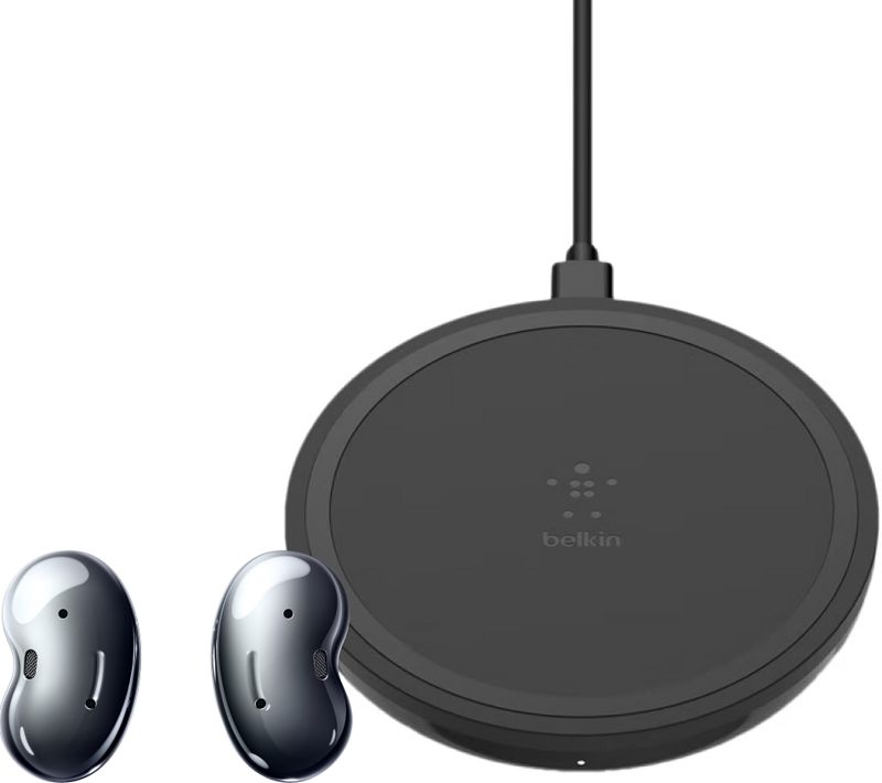 Foto van Samsung galaxy buds live zwart grijs + belkin boost up draadloze oplader 10w zwart