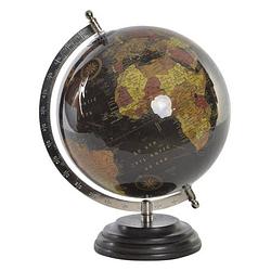 Foto van Items deco wereldbol/globe op voet - kunststof - zwart - home decoratie artikel - d20 x h28 cm - wereldbollen