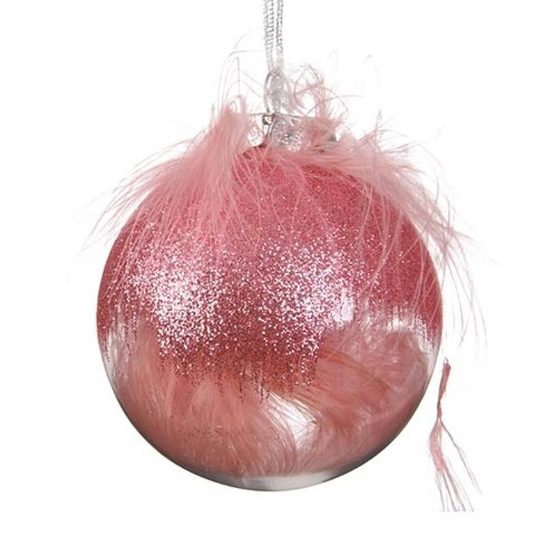 Foto van 5 stuks kerstbal deco veer - roze