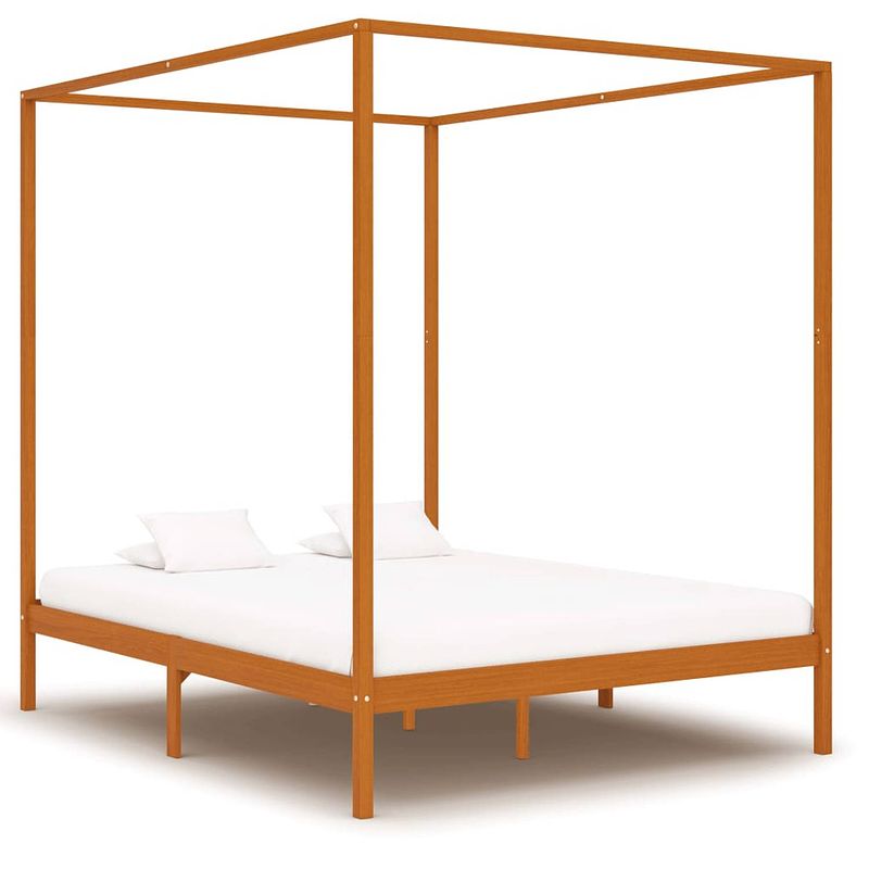 Foto van Vidaxl hemelbedframe massief grenenhout honingbruin 160x200 cm