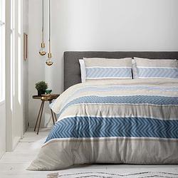 Foto van Luna bedding luna herringbone stripes - blauw dekbedovertrek lits-jumeaux (240 x 220 cm + 2 kussenslopen) dekbedovertrek