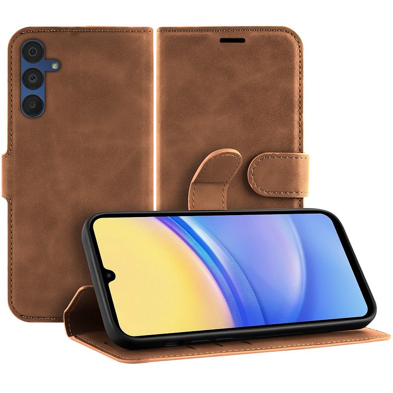 Foto van Just in case premium wallet case voor samsung a15 4g/5g telefoonhoesje bruin