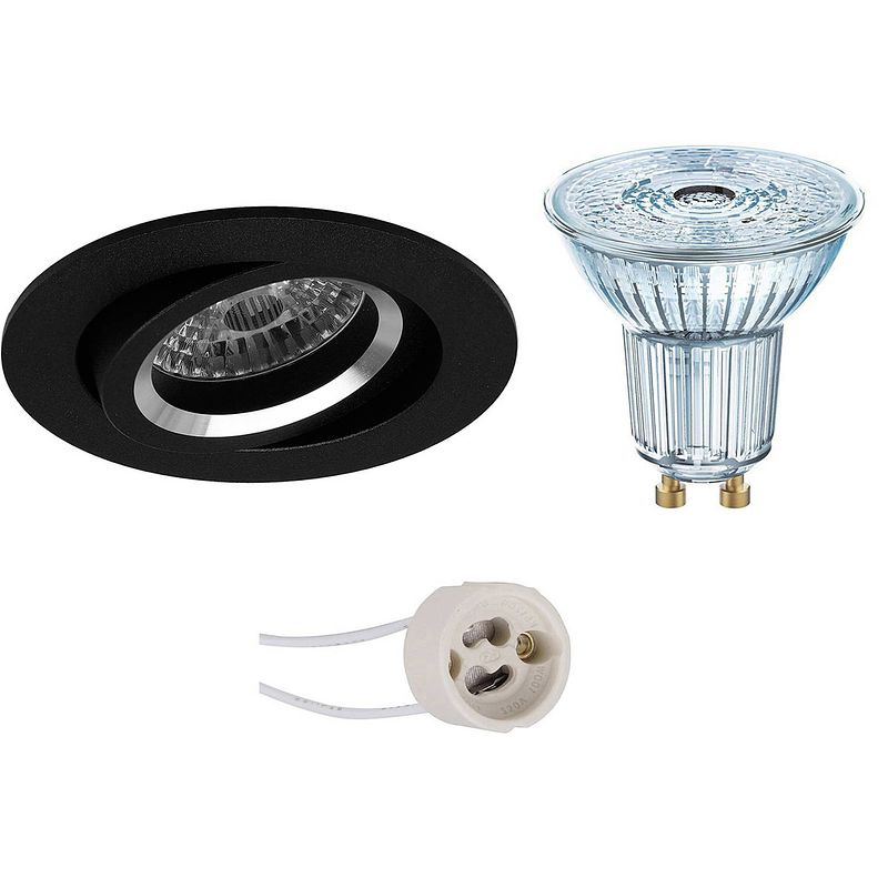 Foto van Led spot set - osram parathom par16 927 36d - pragmi aerony pro - gu10 fitting - dimbaar - inbouw rond - mat zwart -