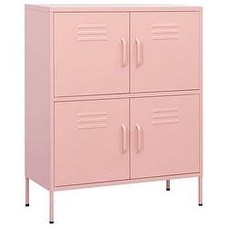 Foto van The living store stalen kast - opbergkast - 80 x 35 x 101.5 cm - roze - met 4 deuren