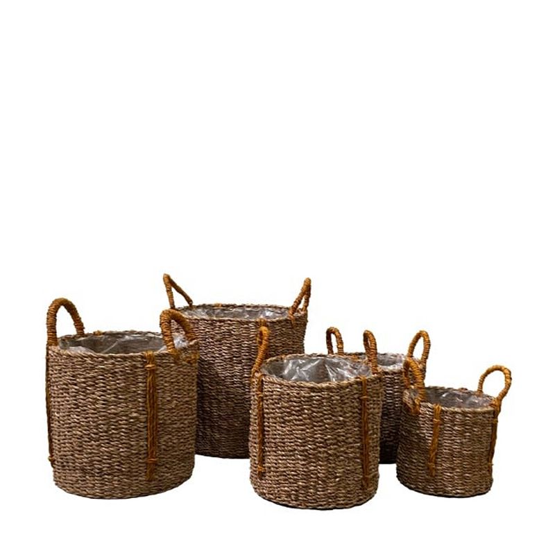 Foto van Dknc - manden zeegras met plastic - 38x36cm - set van 5 - braun