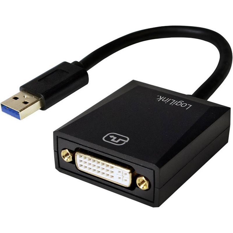 Foto van Logilink ua0232 usb / dvi adapter [1x usb 3.2 gen 1 stekker a (usb 3.0) - 1x dvi-bus 24+5-polig] zwart 10.00 cm