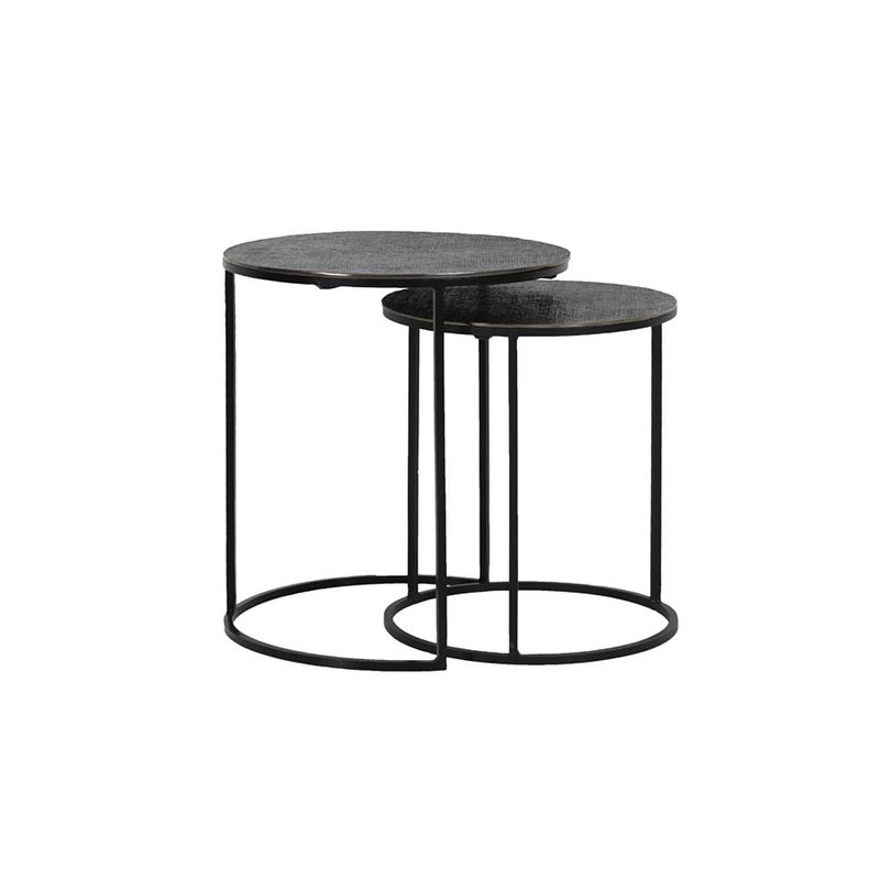 Foto van Side table s/2 41x46+49x52 cm rengo texture black nickel