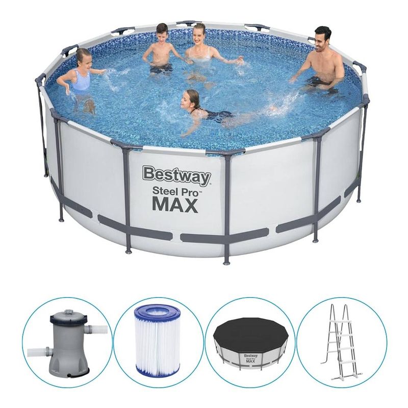 Foto van Bestway - steel pro max - opzetzwembad inclusief filterpomp en accessoires - 366x122 cm - rond