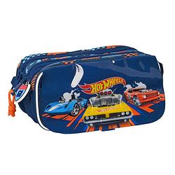 Foto van Pennenetui met 3 vakken hot wheels speed club oranje marineblauw (21,5 x 10 x 8 cm)