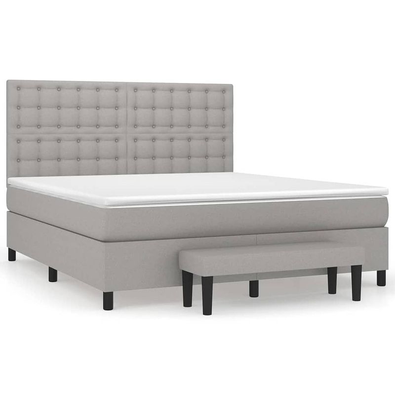 Foto van The living store boxspringbed - pocketvering - 203 x 180 x 118/128 cm - lichtgrijs - inclusief matras en topmatras