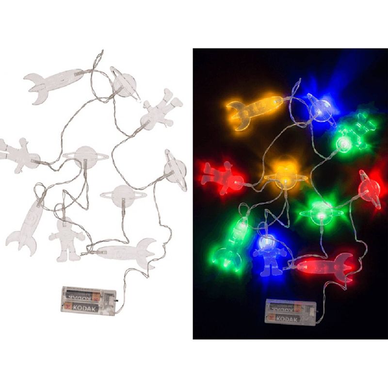 Foto van Lichtsnoer ruimte thema met 10 gekleurde lampjes 165 cm op batterij - lichtsnoeren