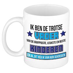 Foto van Vaderdag mok - trotse vader van de leukste kinderen - wit - 300 ml - keramiek - feest mokken