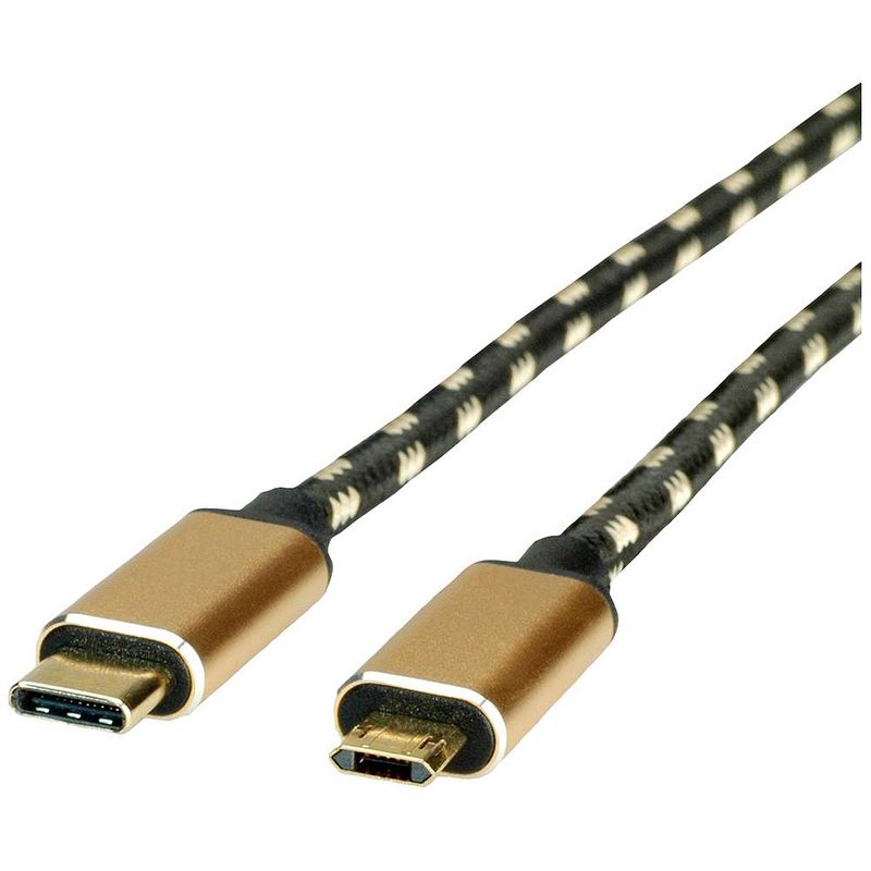 Foto van Roline usb-kabel usb 2.0 usb-c® stekker, usb-micro-b stekker 3.00 m zwart, goud afgeschermd 11.02.8791