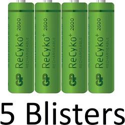 Foto van 20 stuks (5 blisters a 4 st) gp recyko+ rechargeable nimh aa/hr06 2600mah