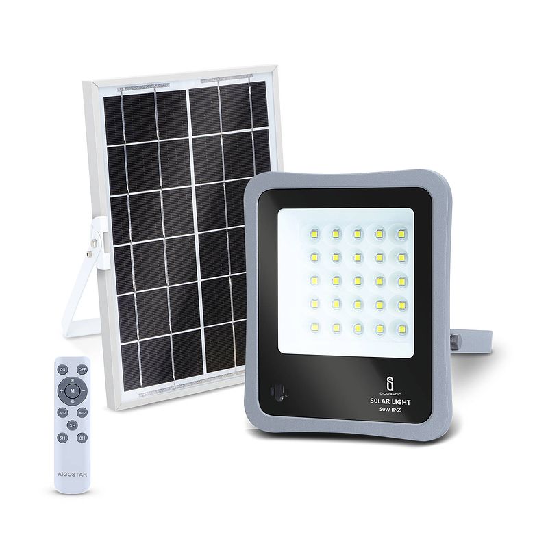 Foto van Aigostar 10xhq led solar buitenlamp - wandlamp - tuinverlichting zonne energie - afstandsbediening - ip65 - 6500k