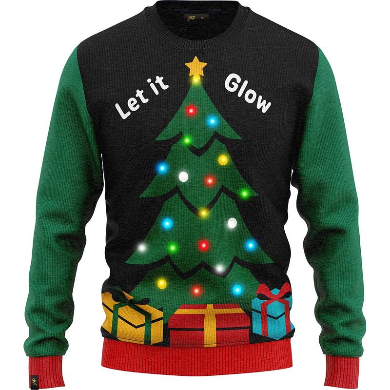 Foto van Jap foute kersttrui - let it glow - met verlichting - kerstcadeau - dames en heren - kerst - 2xl - zwart