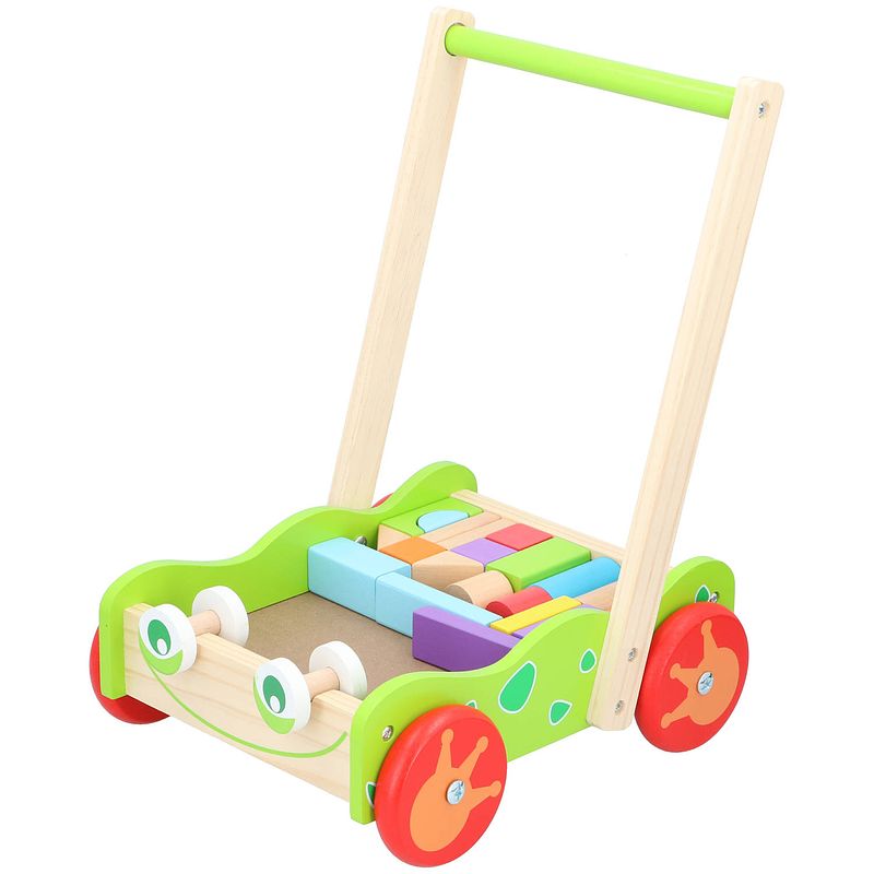 Foto van Marionette wooden toys loopwagen - babywalker met houten blokken - 23-delig