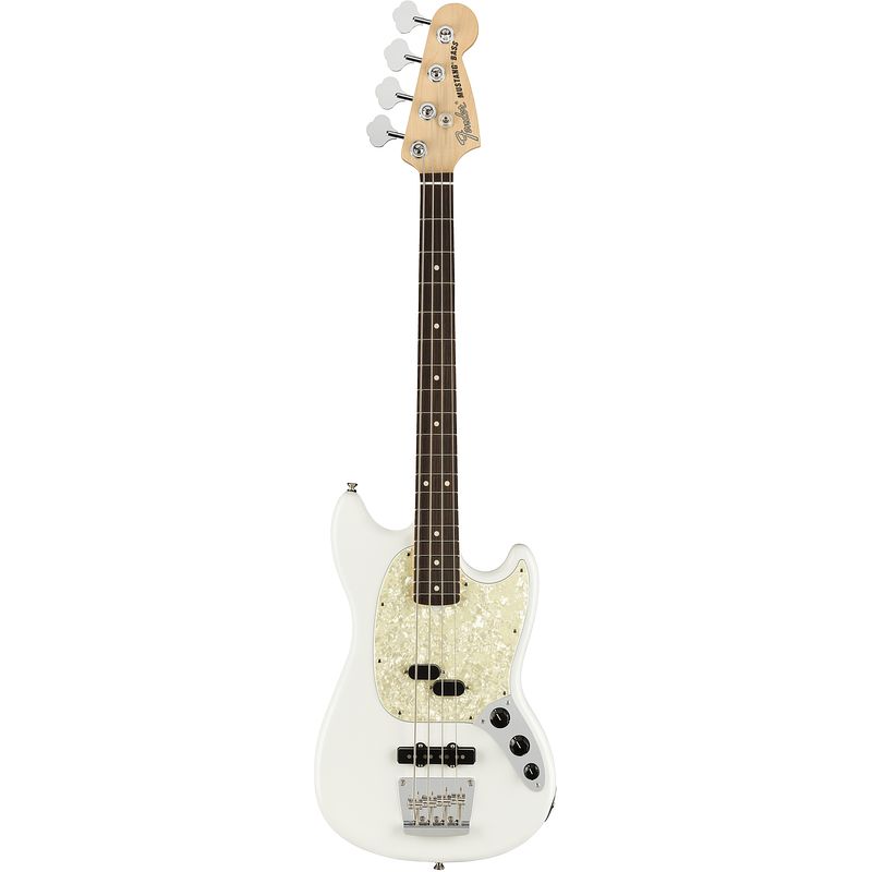 Foto van Fender american performer mustang bass arctic white rw